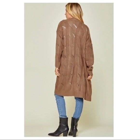 Griffen Cocoa Open From Loose Cable Knit Cardigan Sweater - Picture 4 of 5